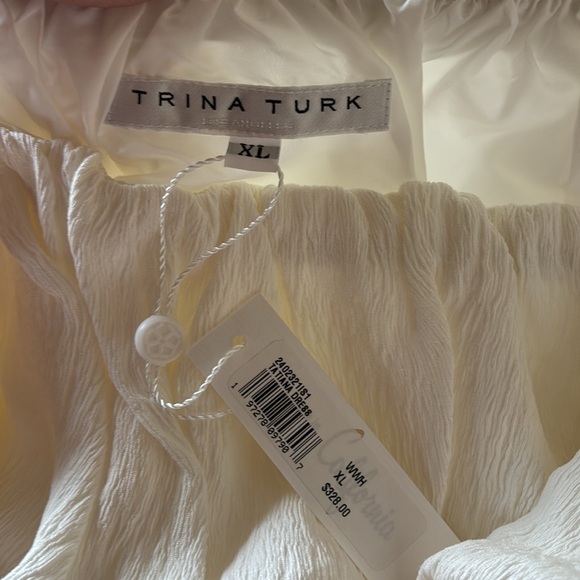 Trina Turk Women's Off The Shoulder Plisse Dress, Whitewash-X-Large - Picture 6 of 10